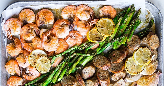 Shrimp, Sausage, and Asparagus Sheet Pan Dinner | Trainest 