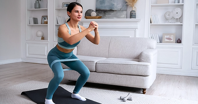 A fit woman working out in her living room | Trainest 