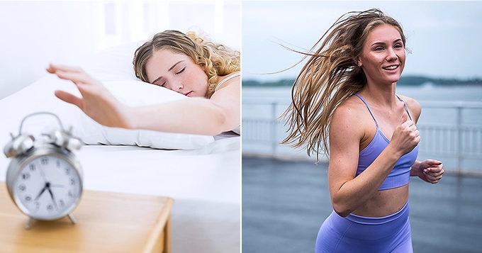 Someone turning off an alarm clock in the morning and waking up to exercise. | Trainest